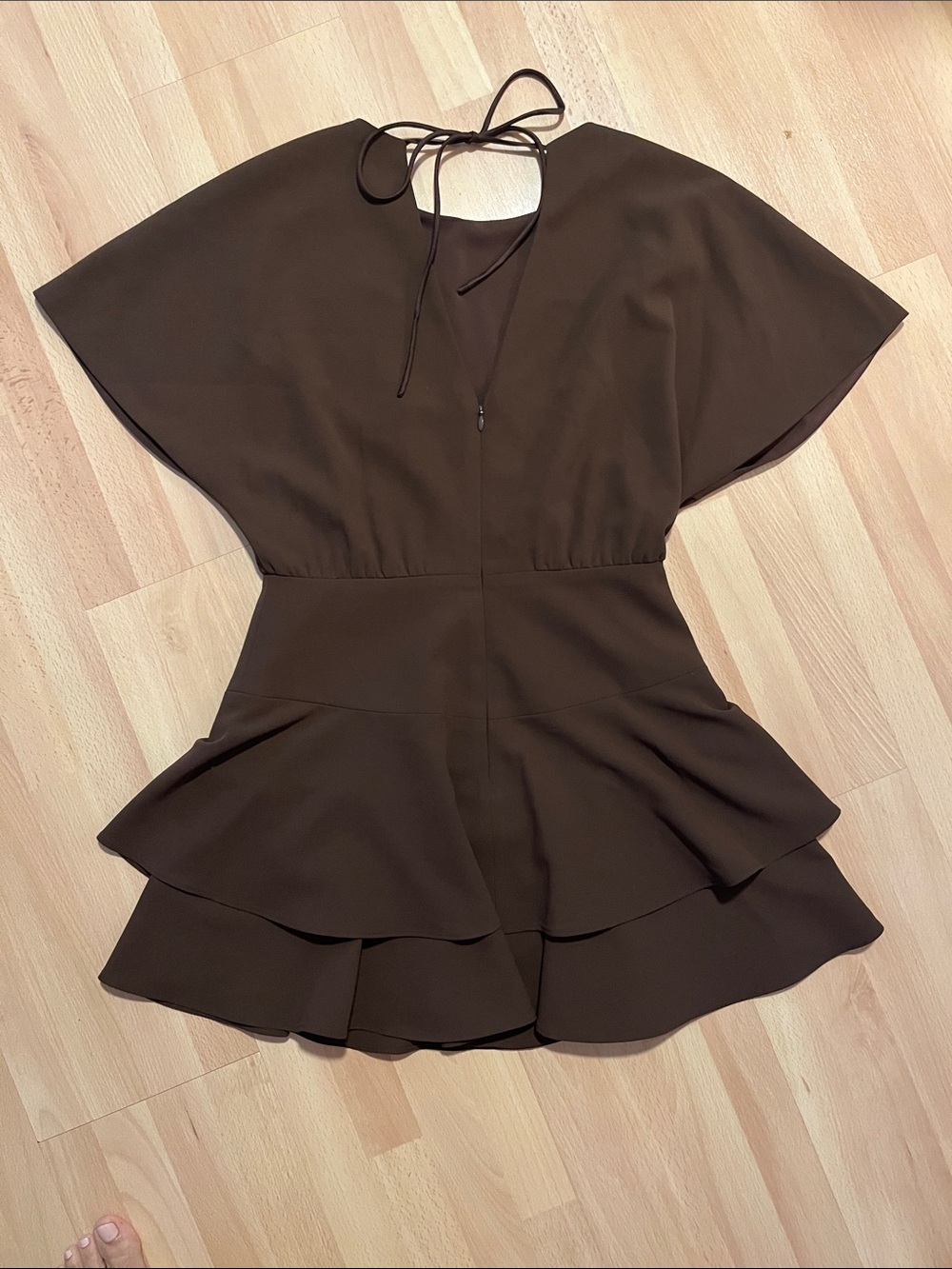 Alice + Olivia Chocolate Brown Ruffle-Hem Mini Dress - Picture 5 of 5